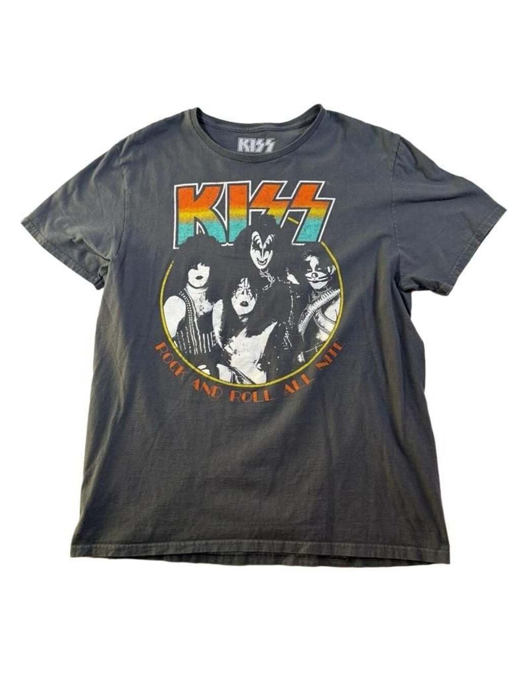KISS Rock And Roll All Nite Graphic T-Shirt Charcoal Gray Size Large Uni sex